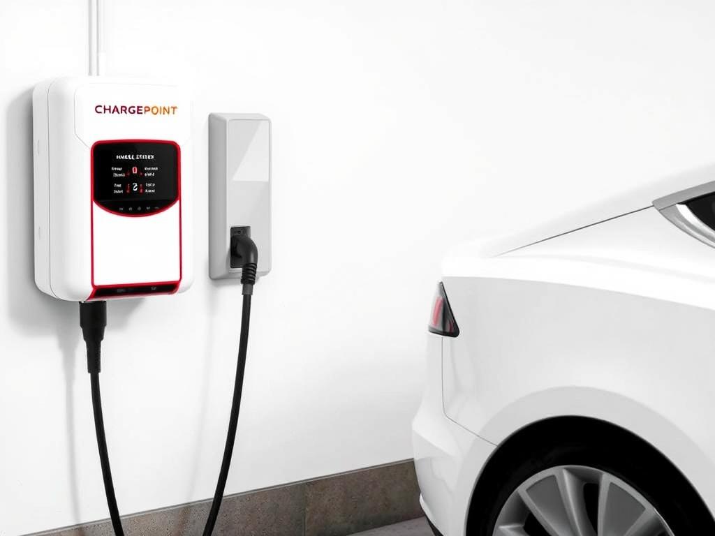 ChargePoint Home Flex charging a Tesla Model 3 with adapter