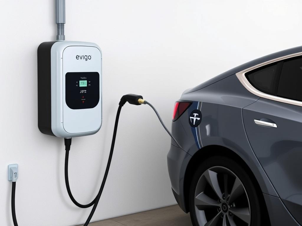 EVIQO EVPOWER 48 charging station connected to Tesla Model 3