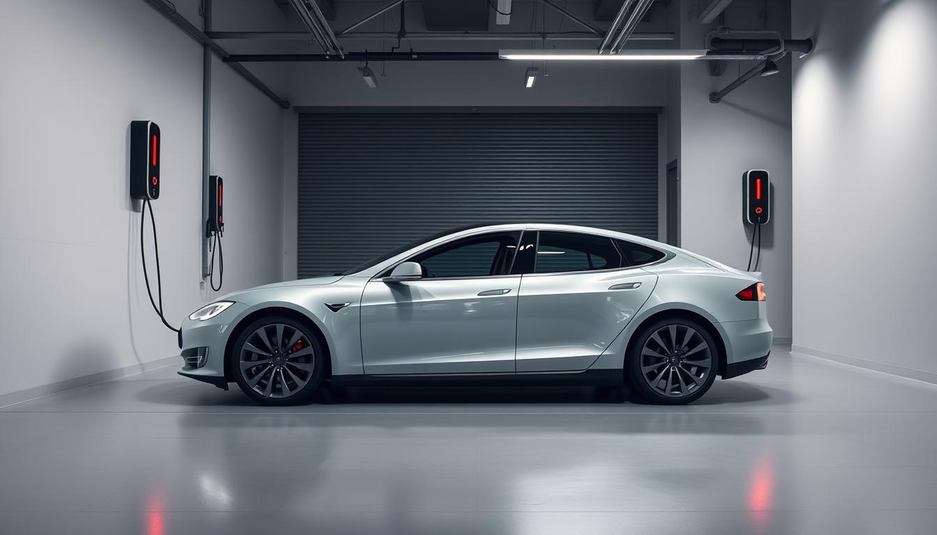 Tesla Model S charging at home with wall charger